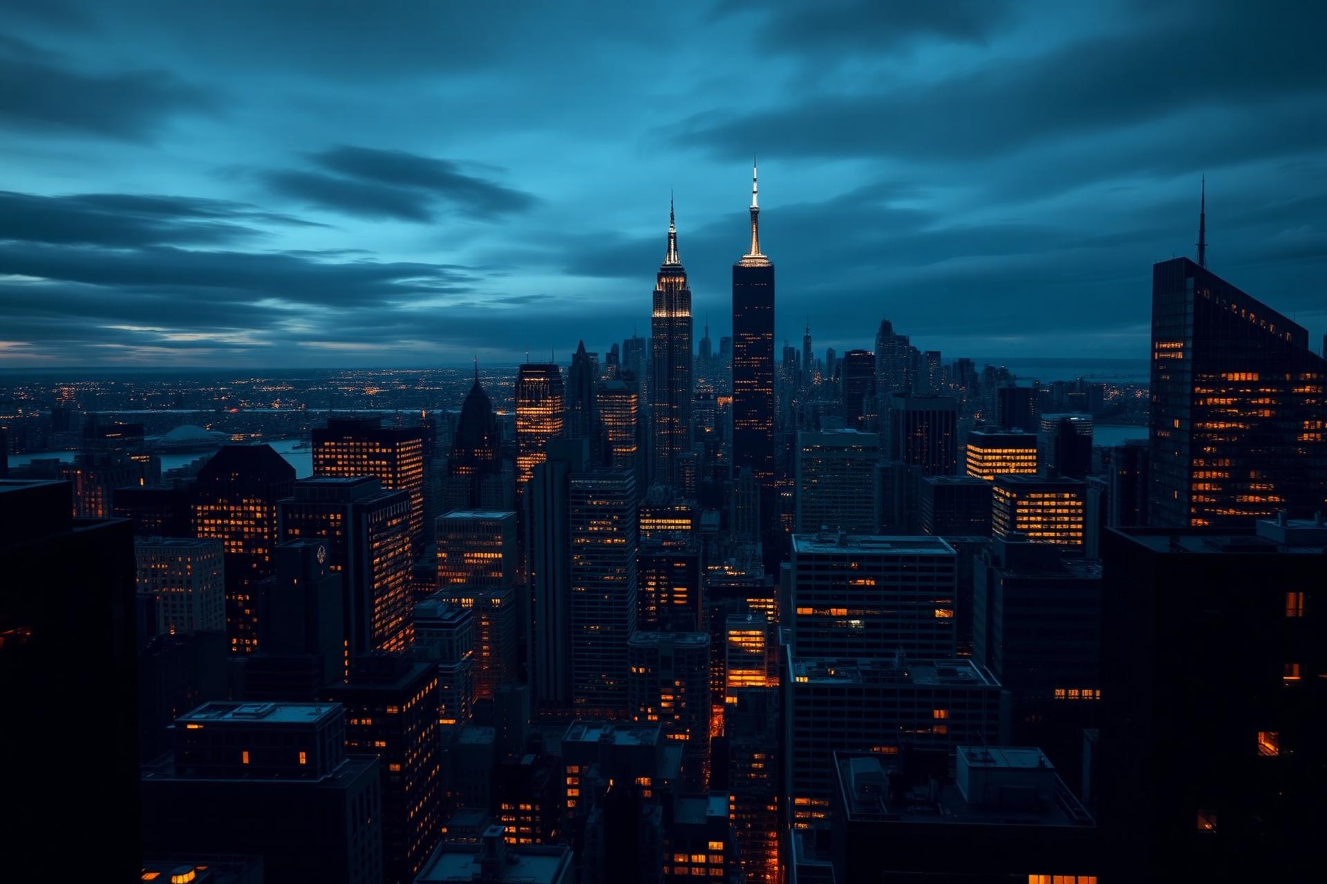 Manhattan skyline at dusk